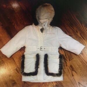 White Hooded Coat with Faux Fur Trim